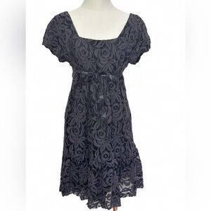 Anna Sui Black & Gray Lace Whimsygoth Babydoll Mini Dress - size 8